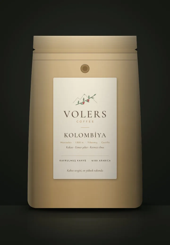 Volers Coffee Kolombiya, krem etiketli kraft paket